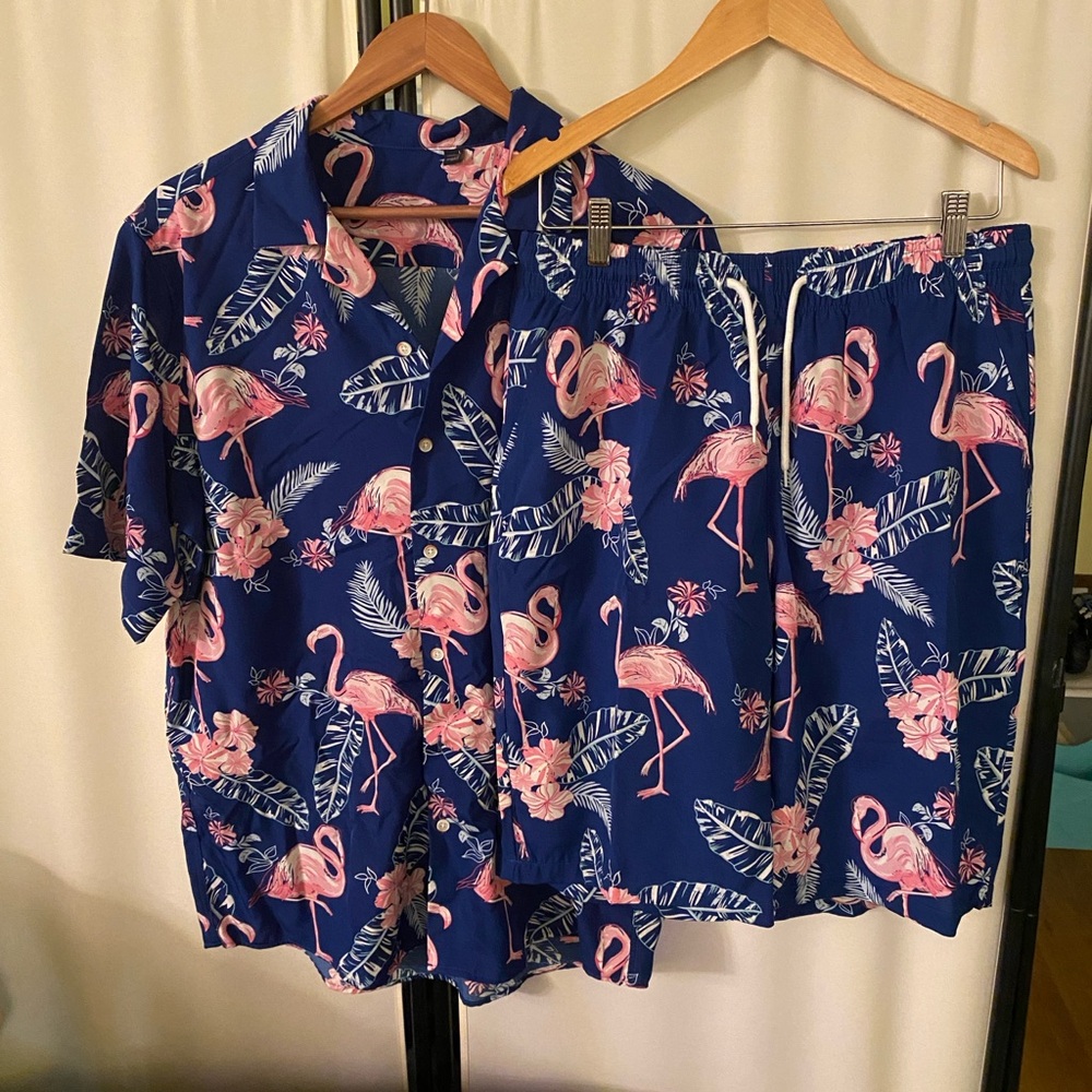 Flamingo Print Blue and Pink MENSTop